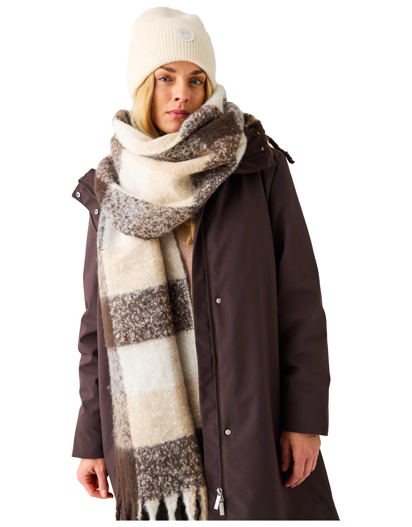 Recycled Polyester Scarf Brown Check – Image 3