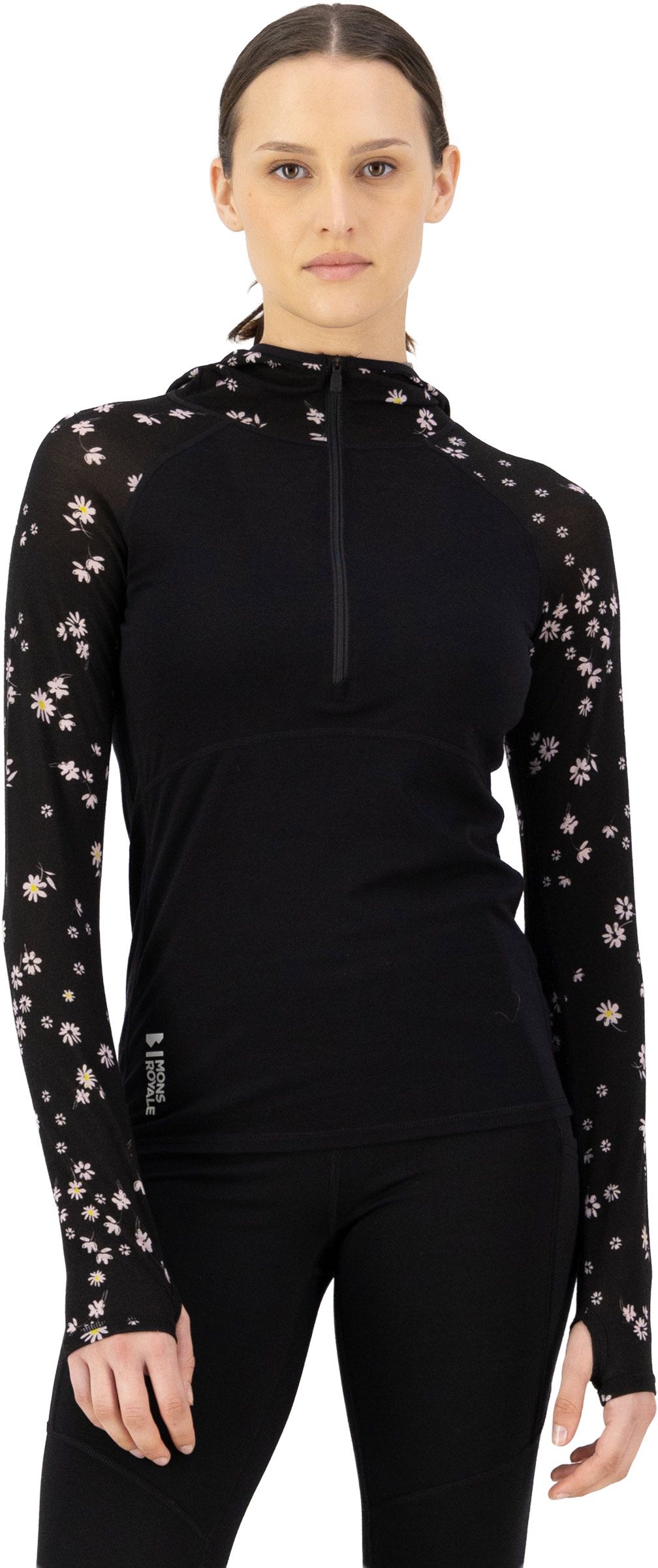 Bella W Merino Long Sleeve Hood Black Daisy – Image 4