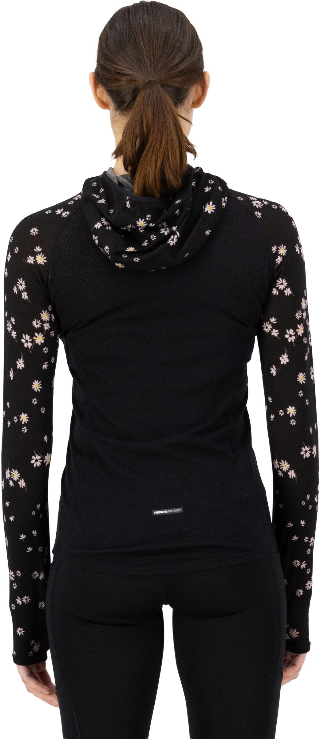 Bella W Merino Long Sleeve Hood Black Daisy – Image 2