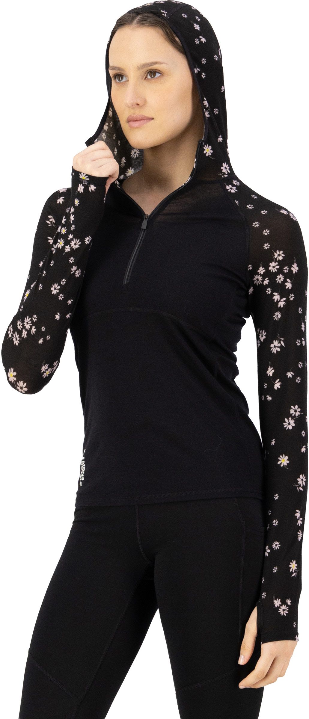 Bella W Merino Long Sleeve Hood Black Daisy – Image 3