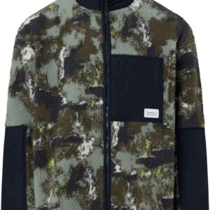 Oversized Jaquard Sherpa Jacket Green Aop
