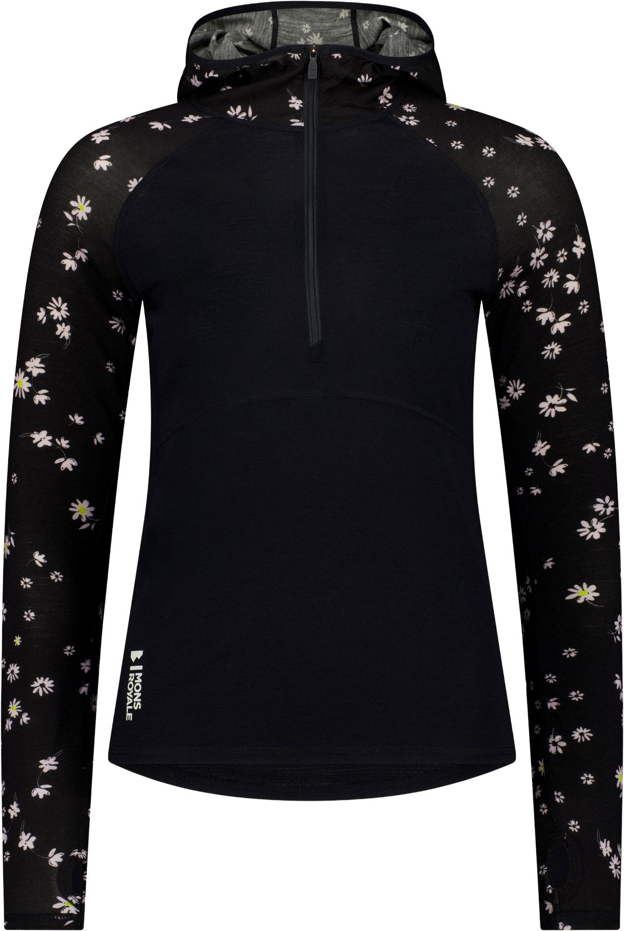 Bella W Merino Long Sleeve Hood Black Daisy