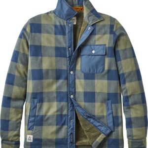 Firelight Sherpa Lined Overshirt Dusty Olive Dark Denim Check