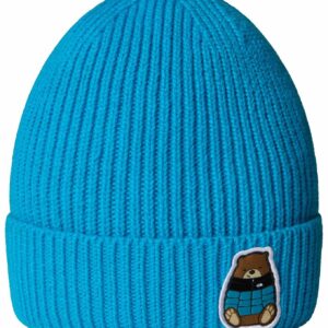 Kids TNF Logo Box Cuffed Beanie Meridian Blue Nuptse Bear Patch