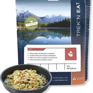 Poulet à la crème, pâtes et épinards